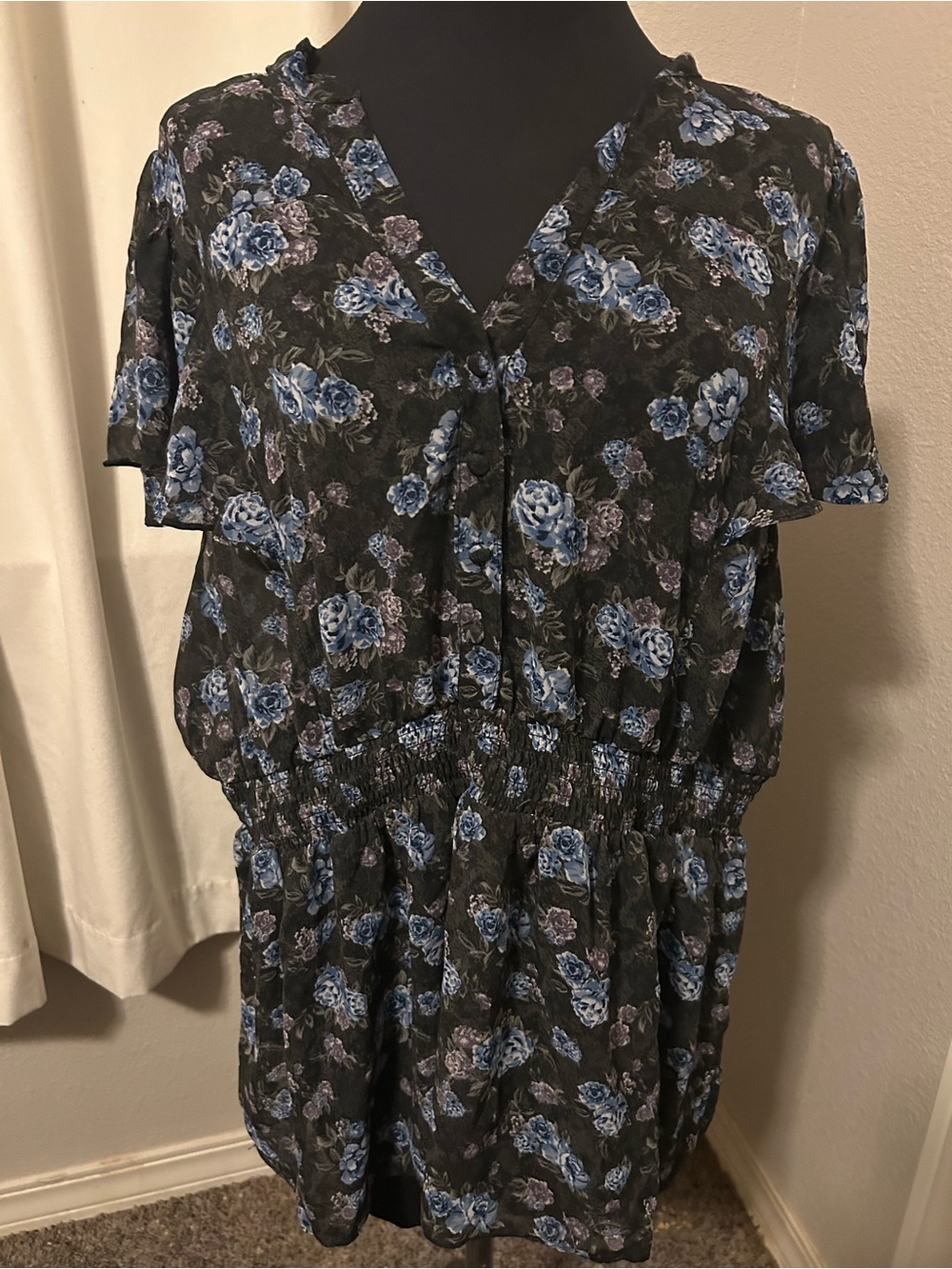 torrid Black Floral Smocked Waist Blouse